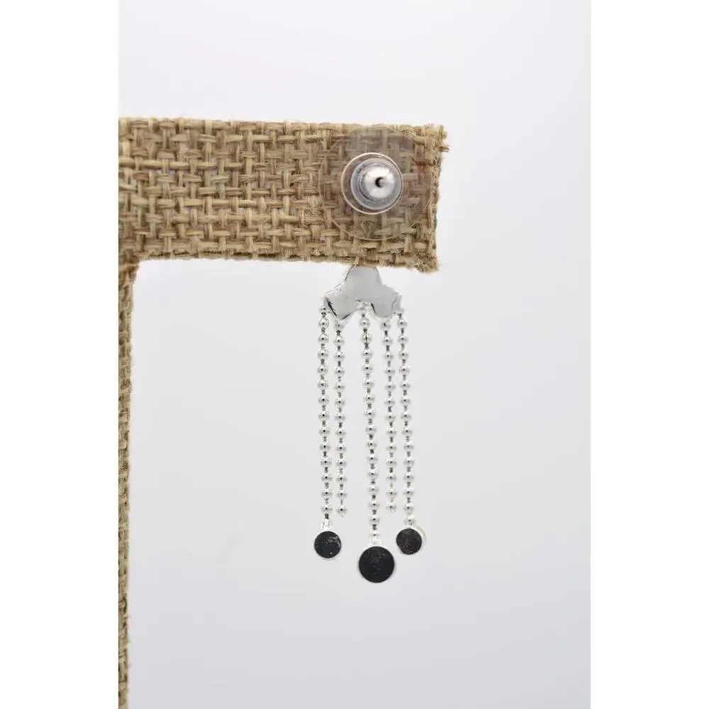Y2K Vintage Crystal Dangle Earrings Chandelier Silver Tone Rhinestone Chain 9L